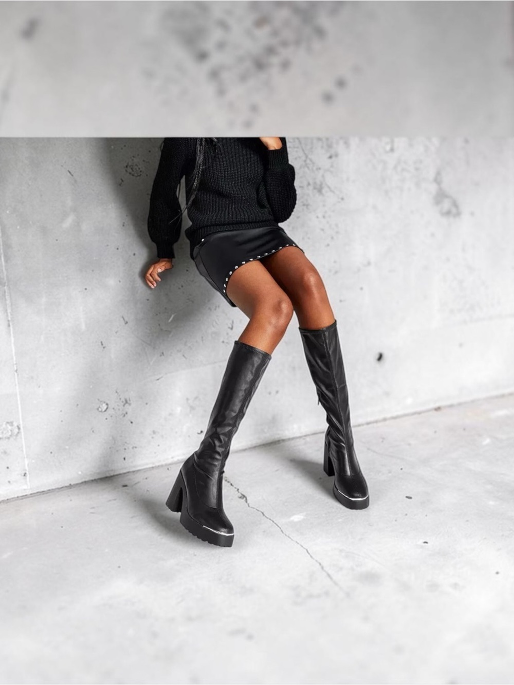 NWT Wild Pair Killian Black Knee-High Chunky Platform Heeled Boots Sz 8.5